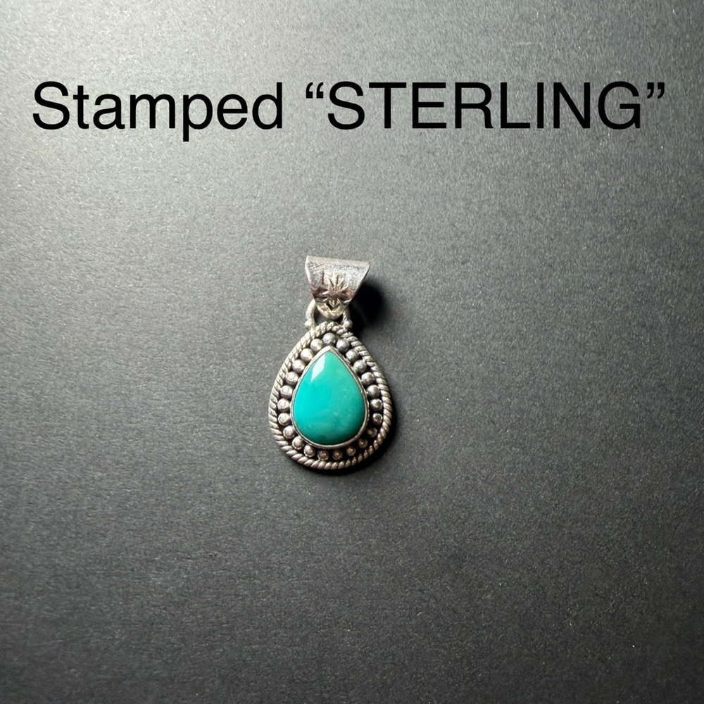 Sterling Silver Teardrop Turquoise Pendant - Women Jewelry